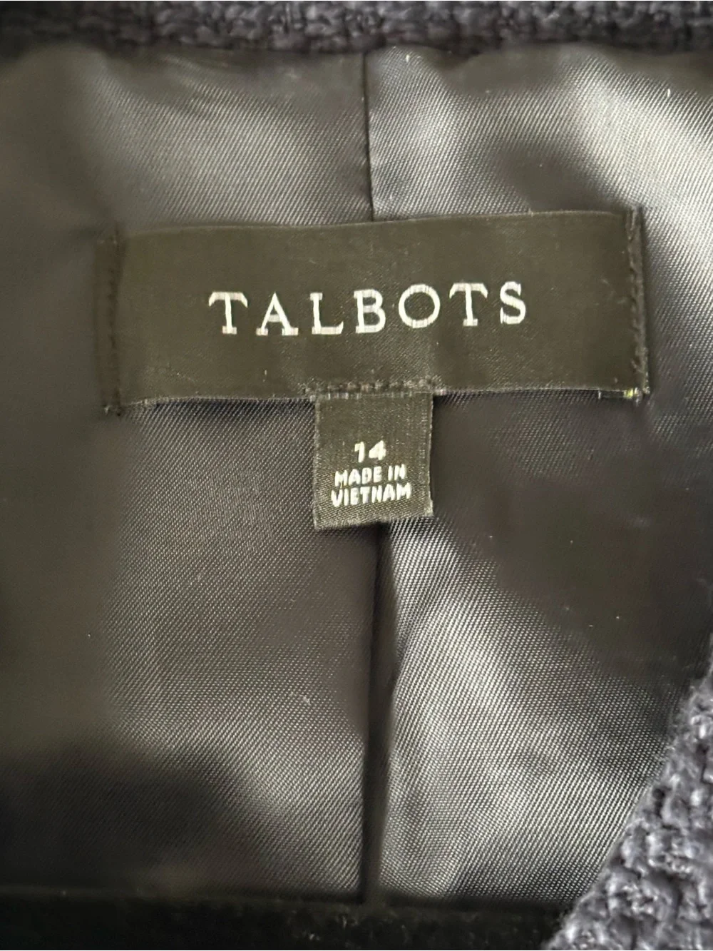Talbots Amherst Tweed Fringe Jacket Indigo Blue Size 14 Classic Blazer - Picture 3 of 4